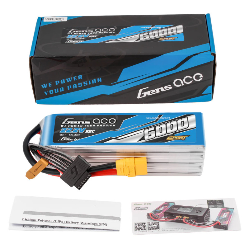 Gens Ace Sport G-Tech 6000mAh 22.2V 80C 6S1P Battery Pack with XT90 pl