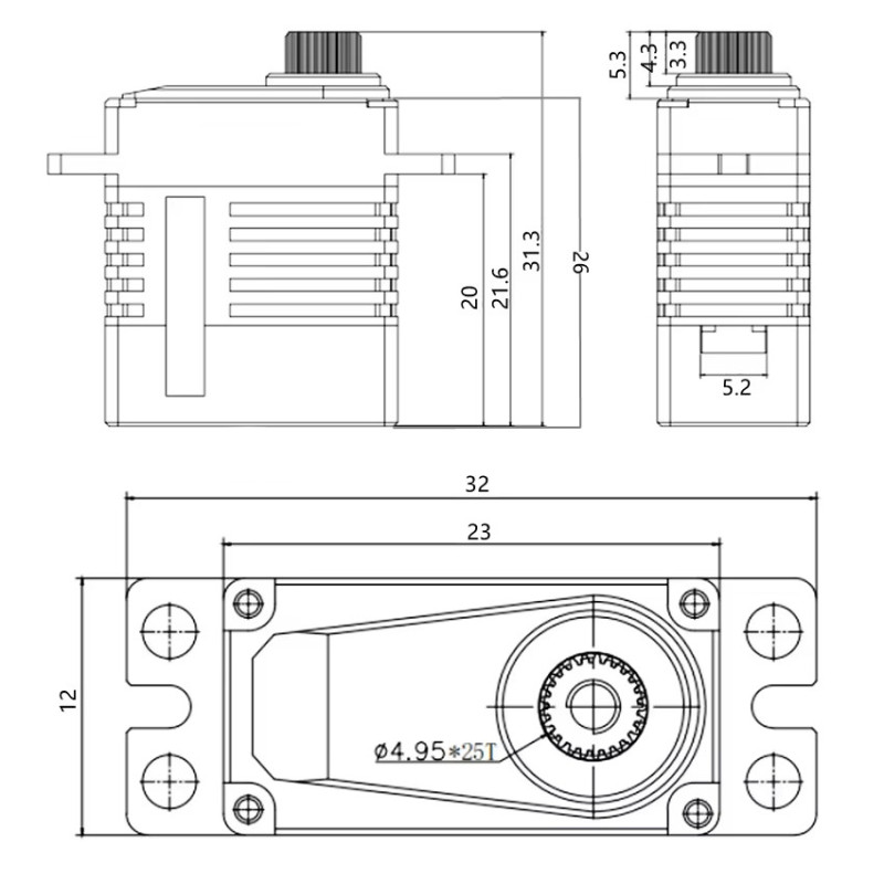 GDW micro & mini combo servo set 3x DS298MG + 1x DS595MG